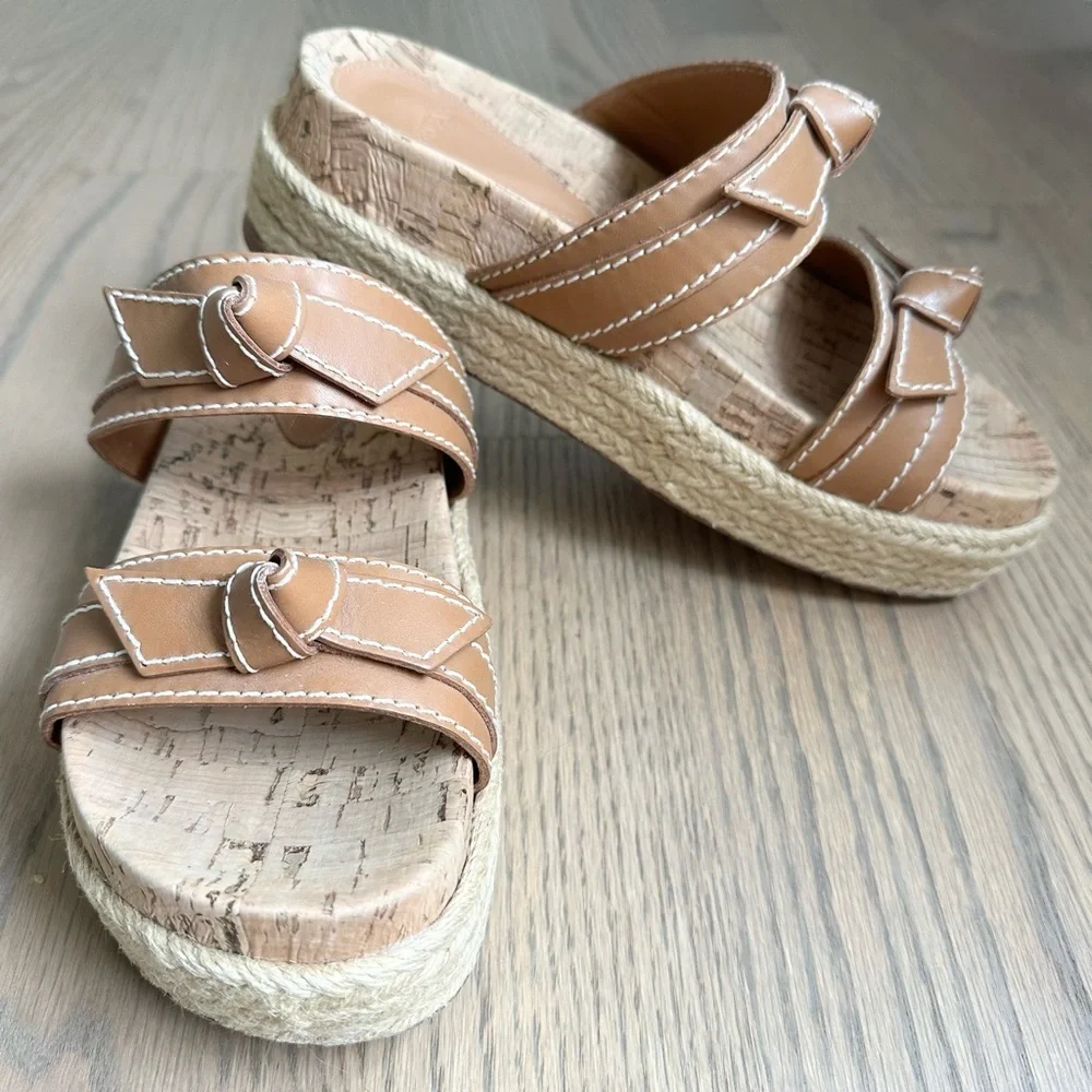 Alexandre Birman Clarita Flatform Cork Leather Bow Espadrilles Sandals